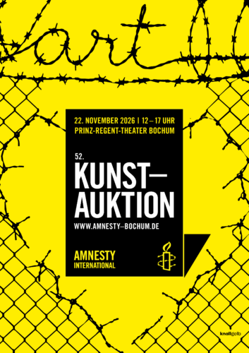 Plakat zur Kunstauktion 2026 von Amnesty International Bochum